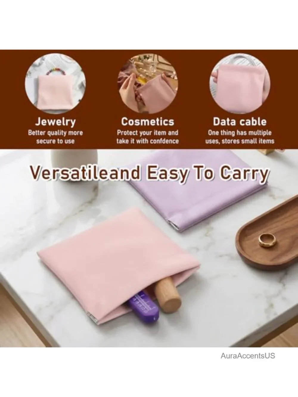 Set of 4 PU Leather Snap Closure Pouch Organizer Makeup Bags